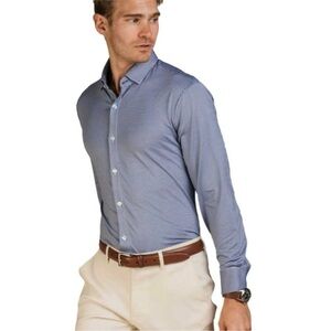 MIZZEN+MAIN Beckett Shirt Trim Fit Blue and White Long Sleeve Collared Size XL